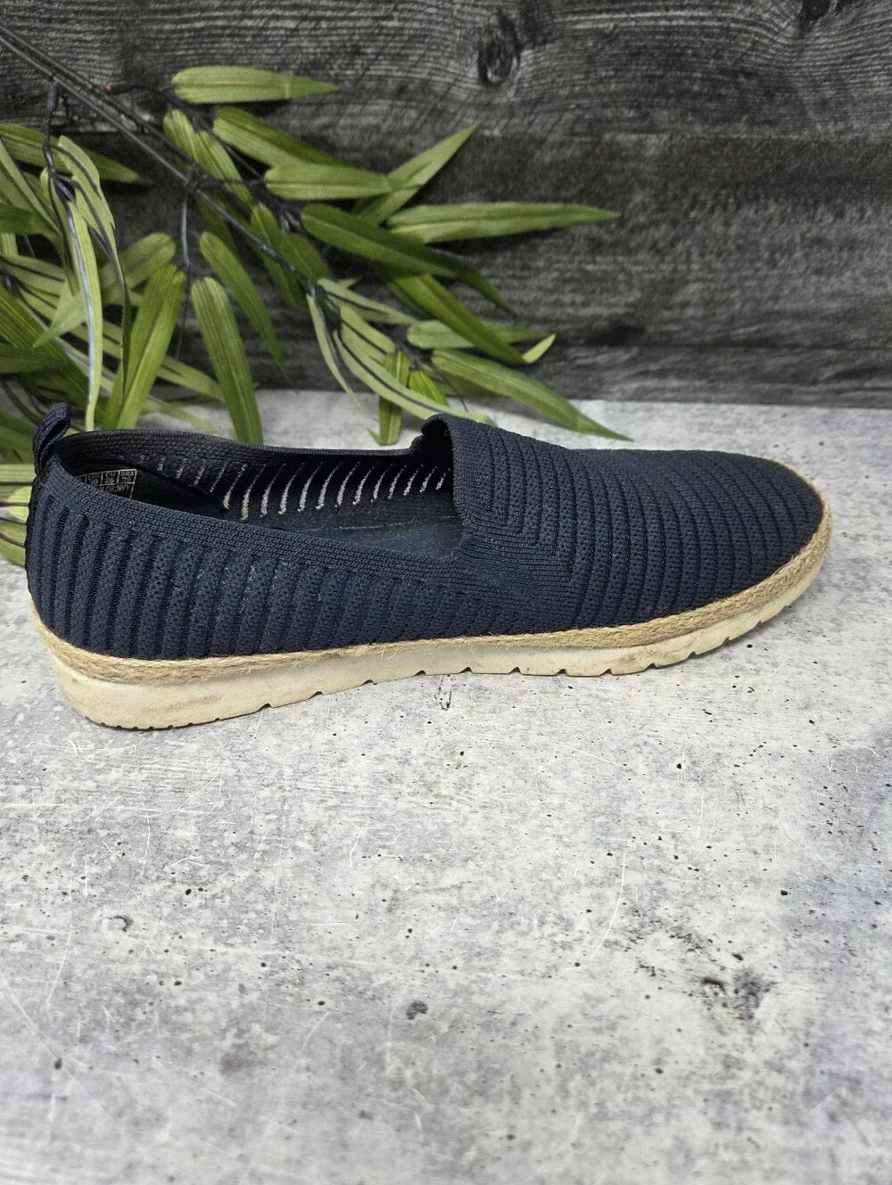 Bobs Skechers Navy Blue Flexpadrille Slip-On Shoes Jute Wrapped Midsole Size 9